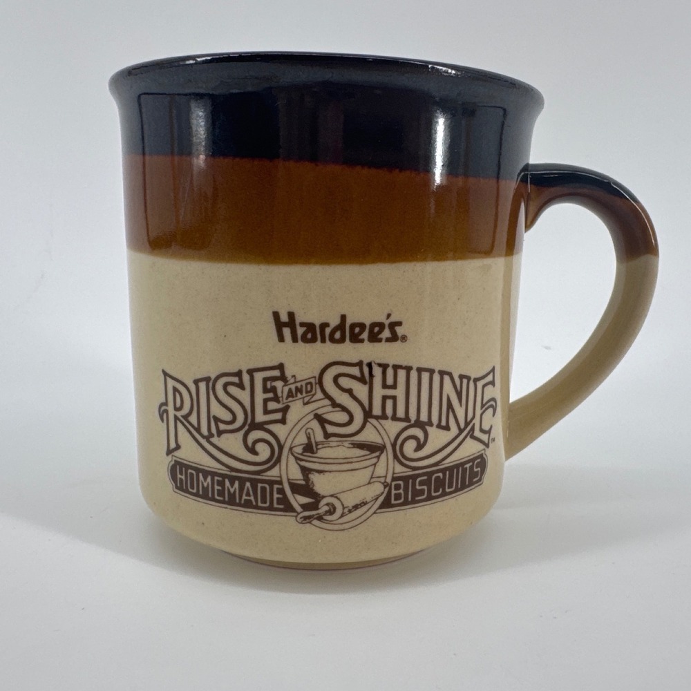 Hardee's Vintage 1989 Rise and Shine Biscuits Ceramic Brown Coffee Mug